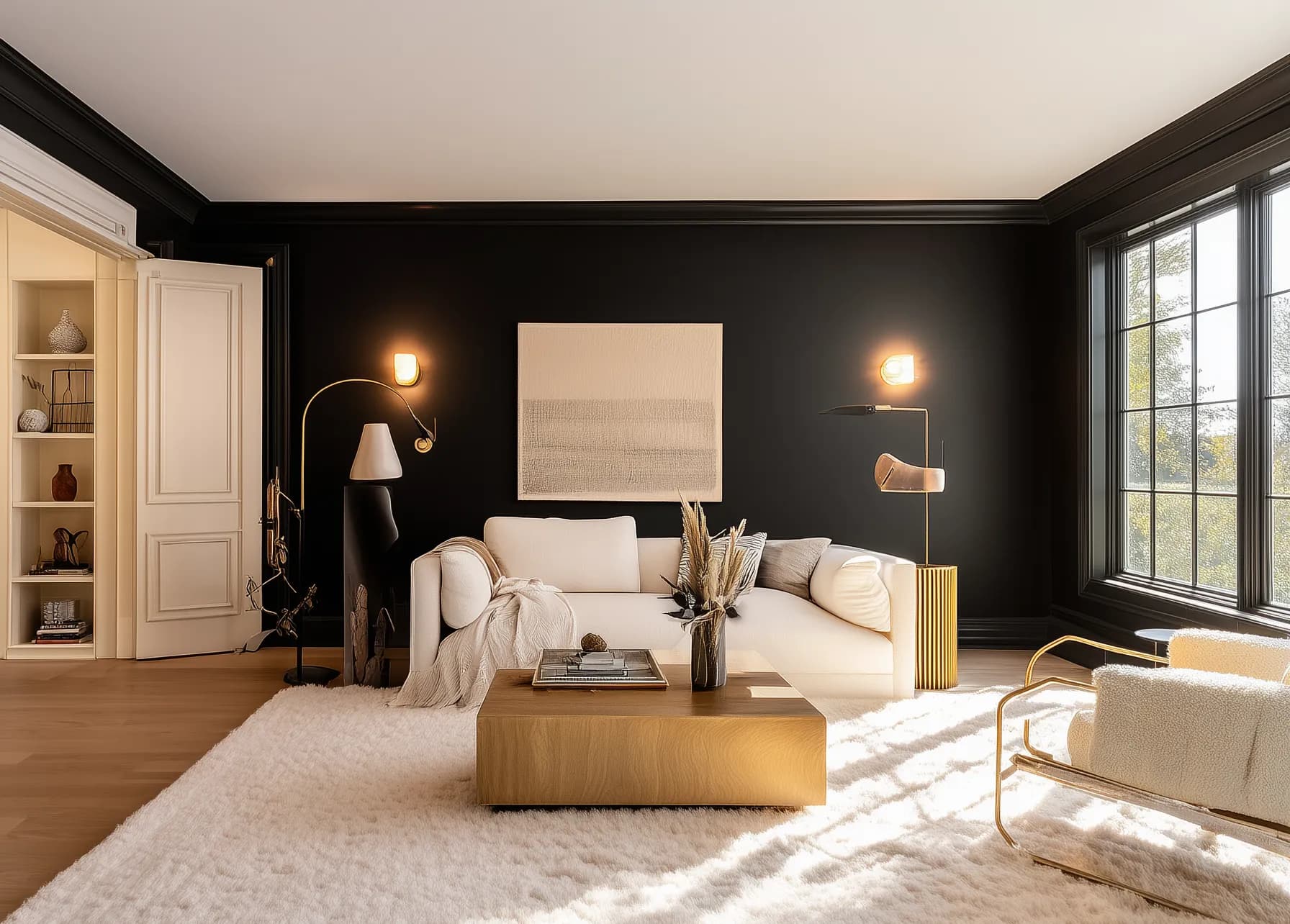 After painting - living room with elegant dark walls